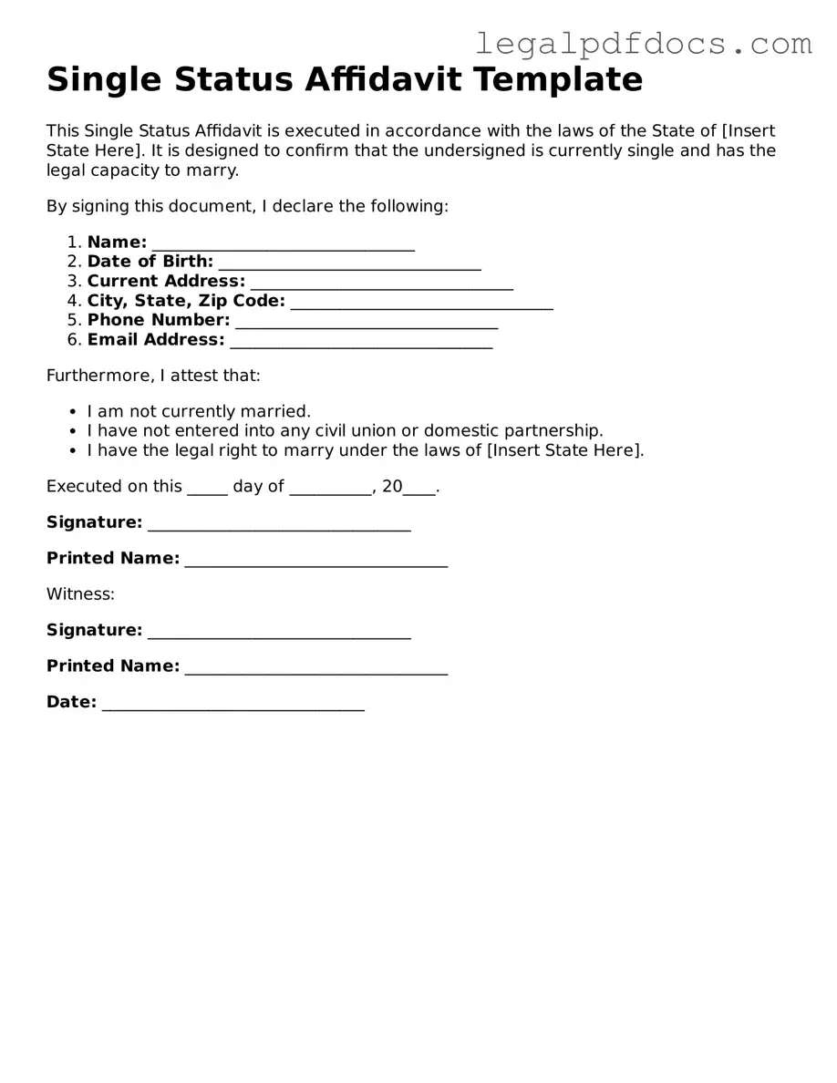 Single Status Affidavit Template