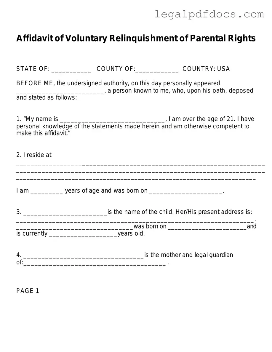 Fill Out a Valid Affidavit Parental Rights Template