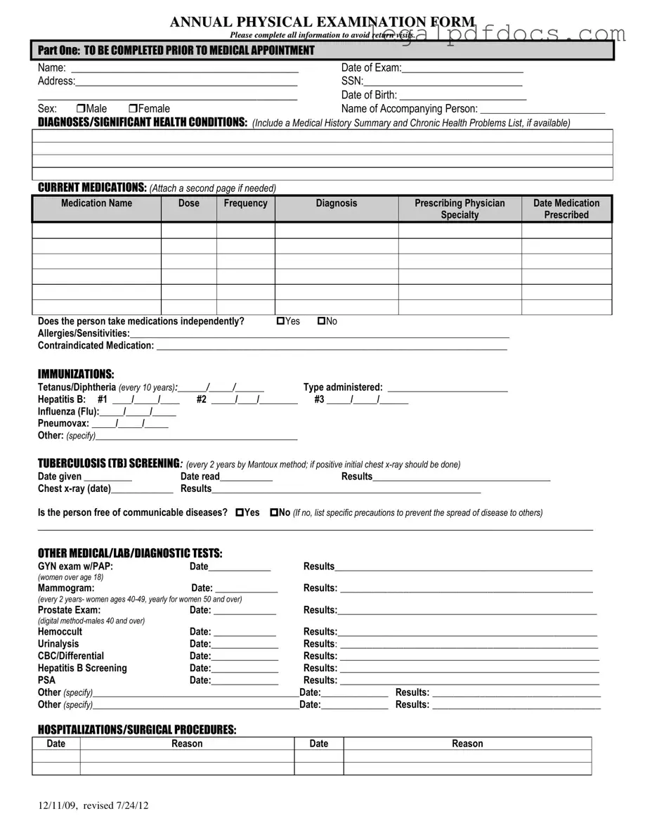 Fill Out a Valid Annual Physical Examination Template