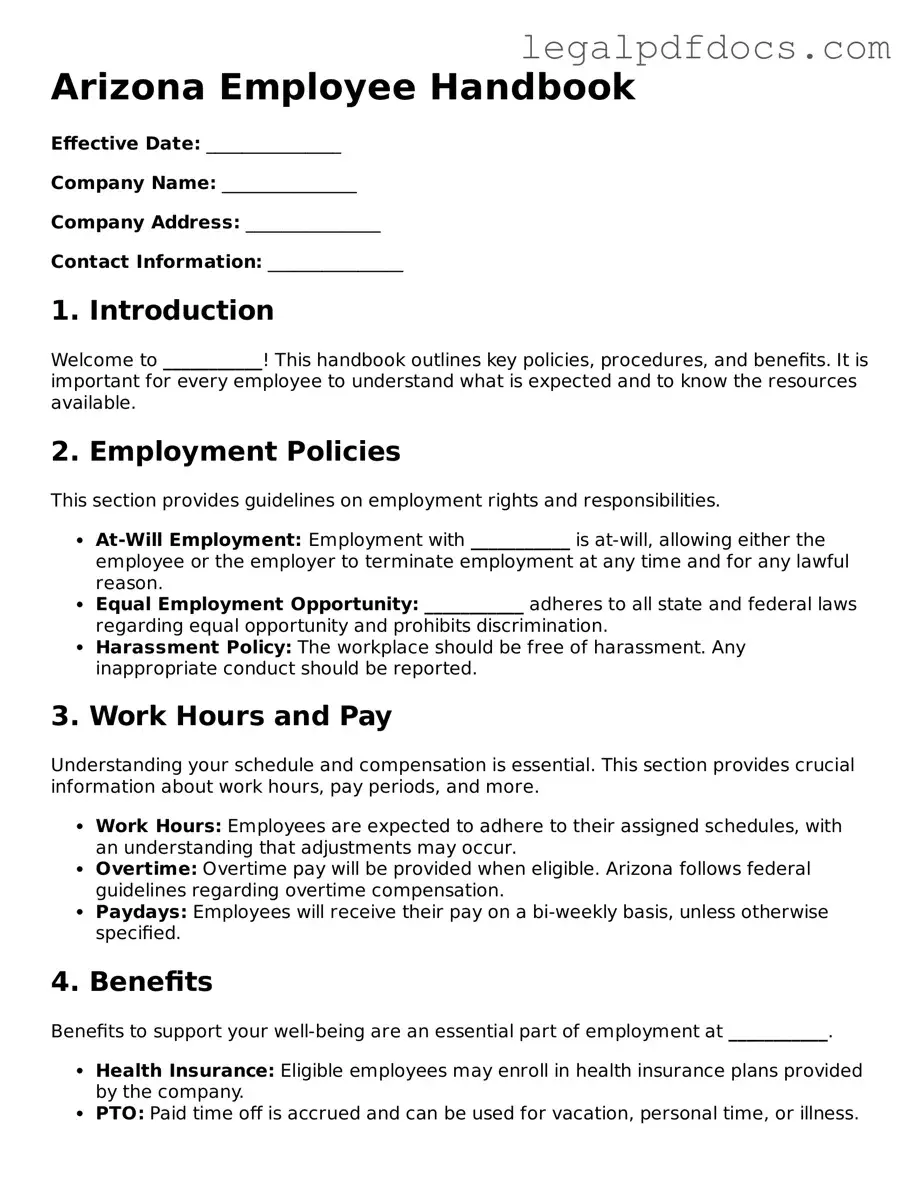 Official Employee Handbook Form for Arizona