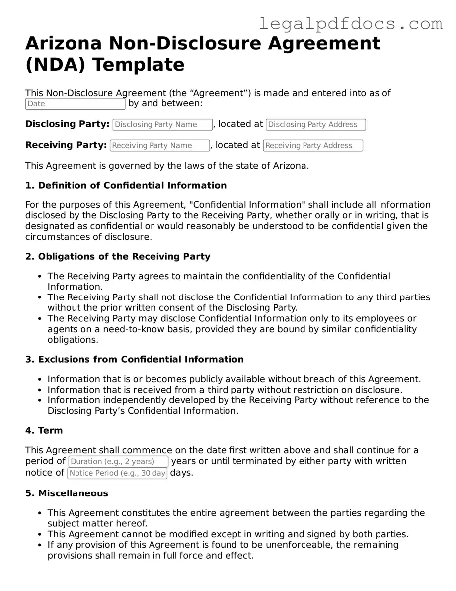 Official  Non-disclosure Agreement Form for Arizona