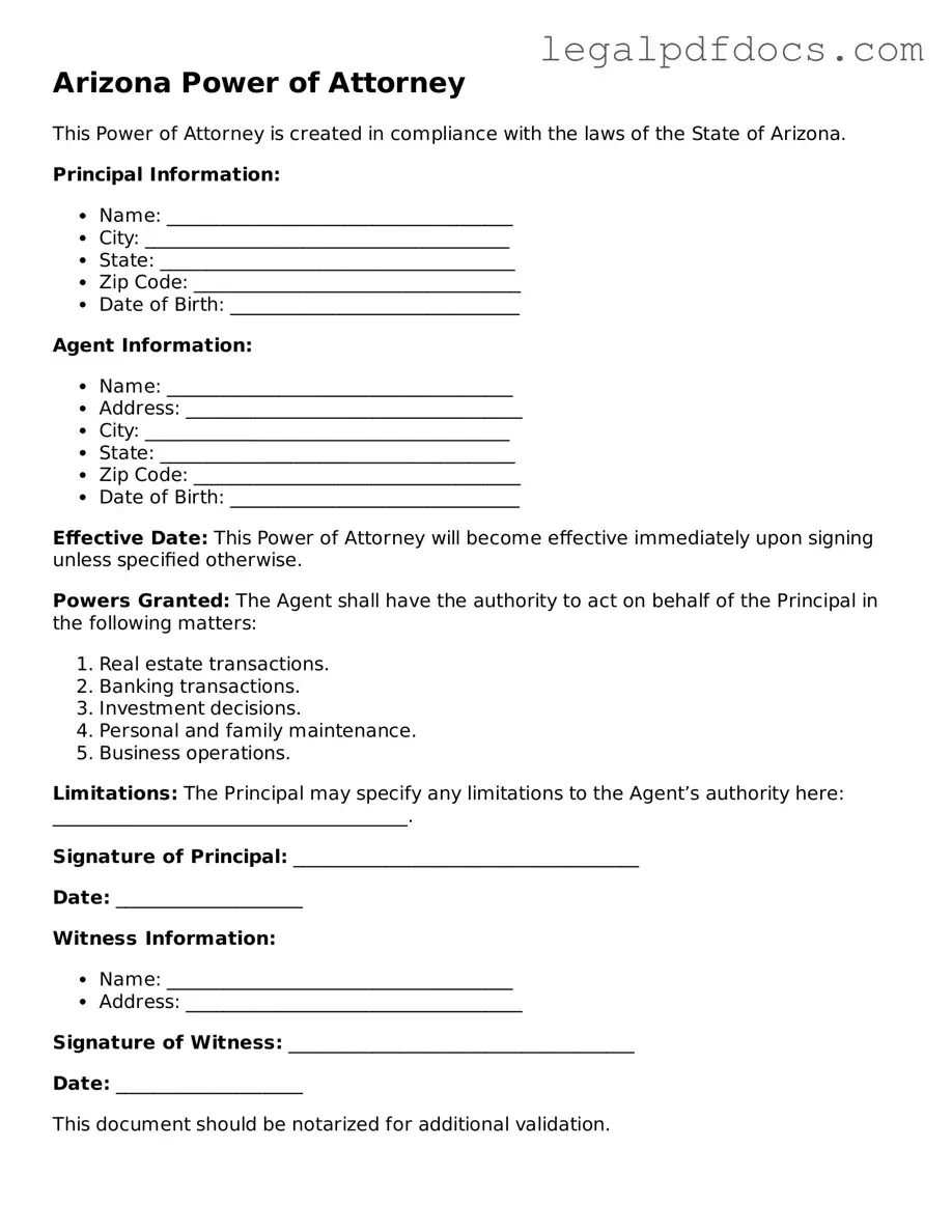 Official  Power of Attorney Form for Arizona