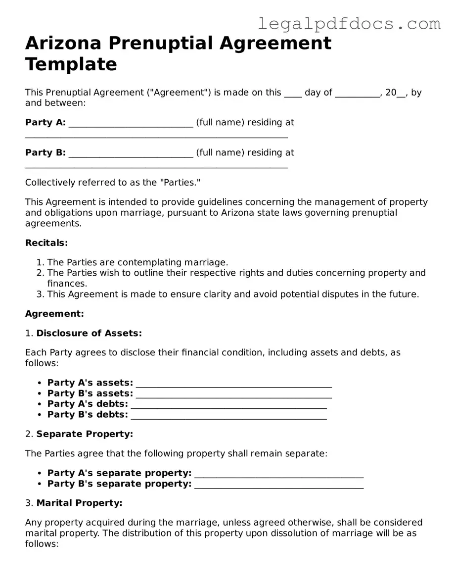 Official Prenuptial Agreement Form for Arizona