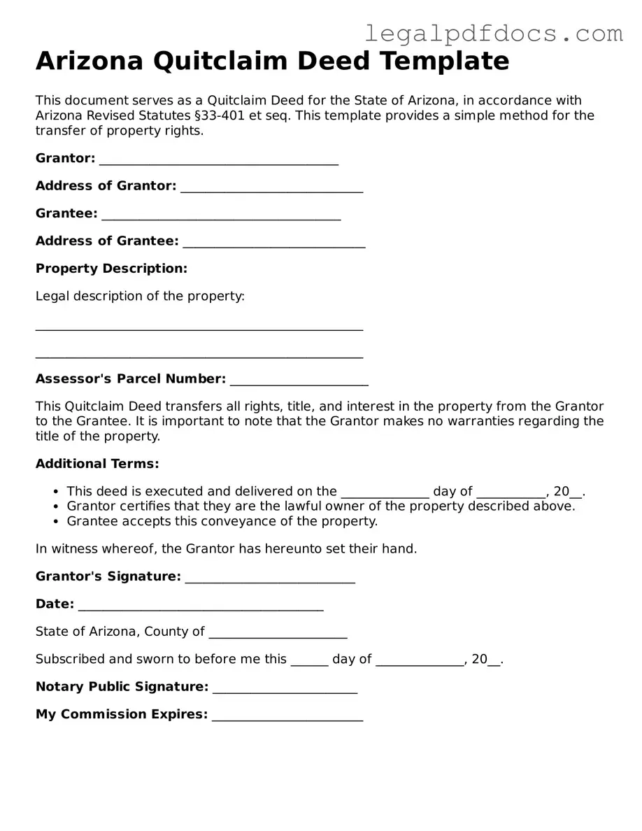 Official  Quitclaim Deed Form for Arizona