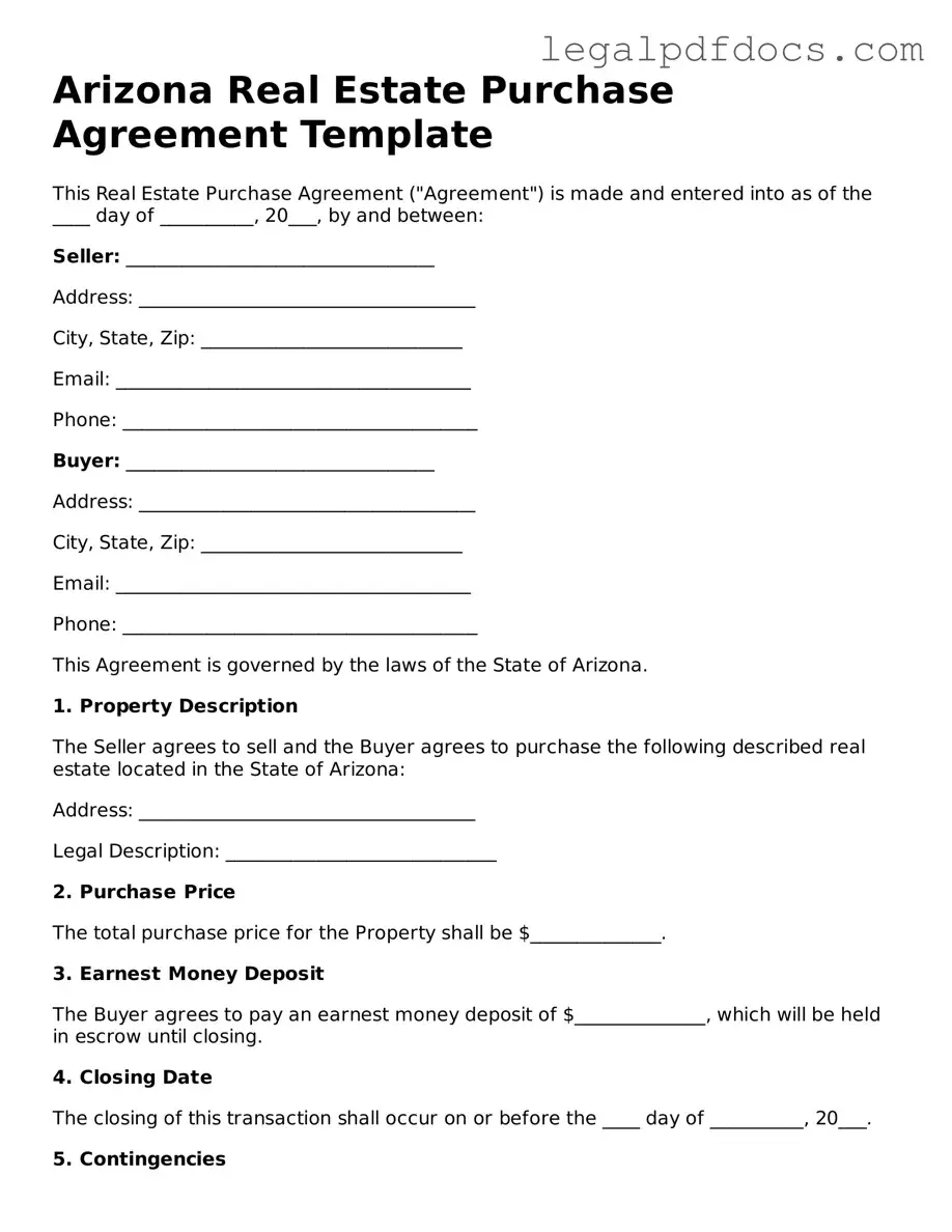 Official  Real Estate Purchase Agreement Form for Arizona