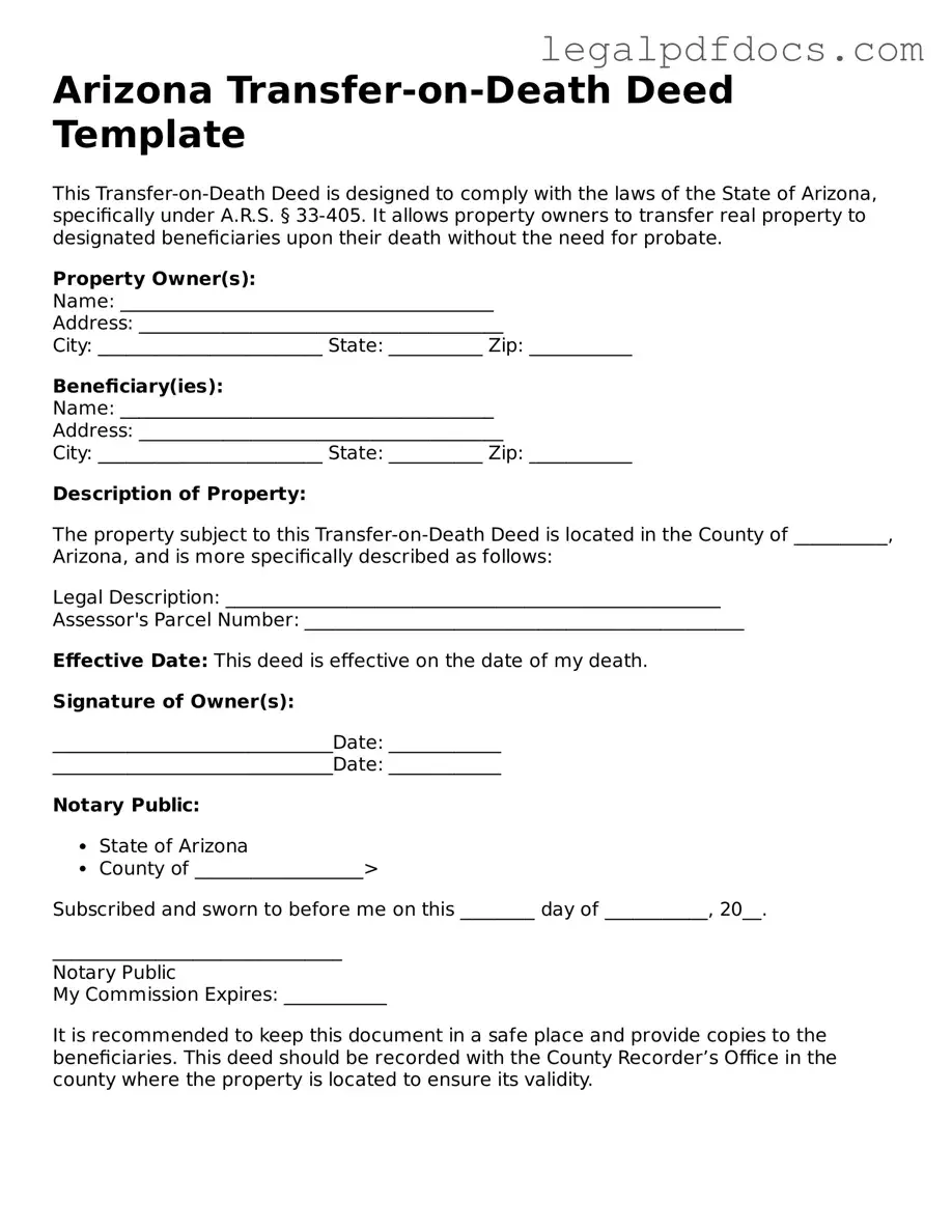 Official Transfer-on-Death Deed Form for Arizona