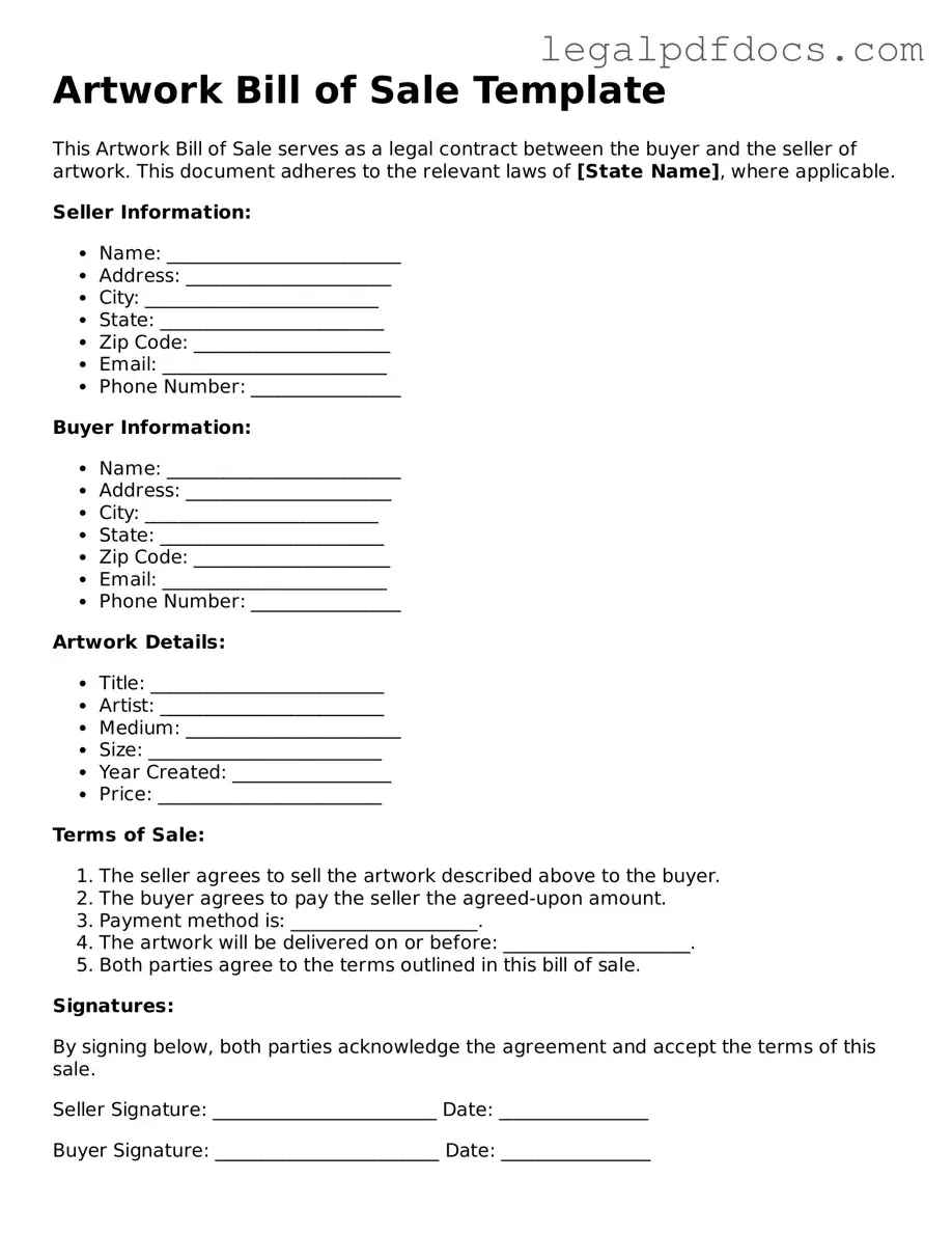 Artwork Bill of Sale Template