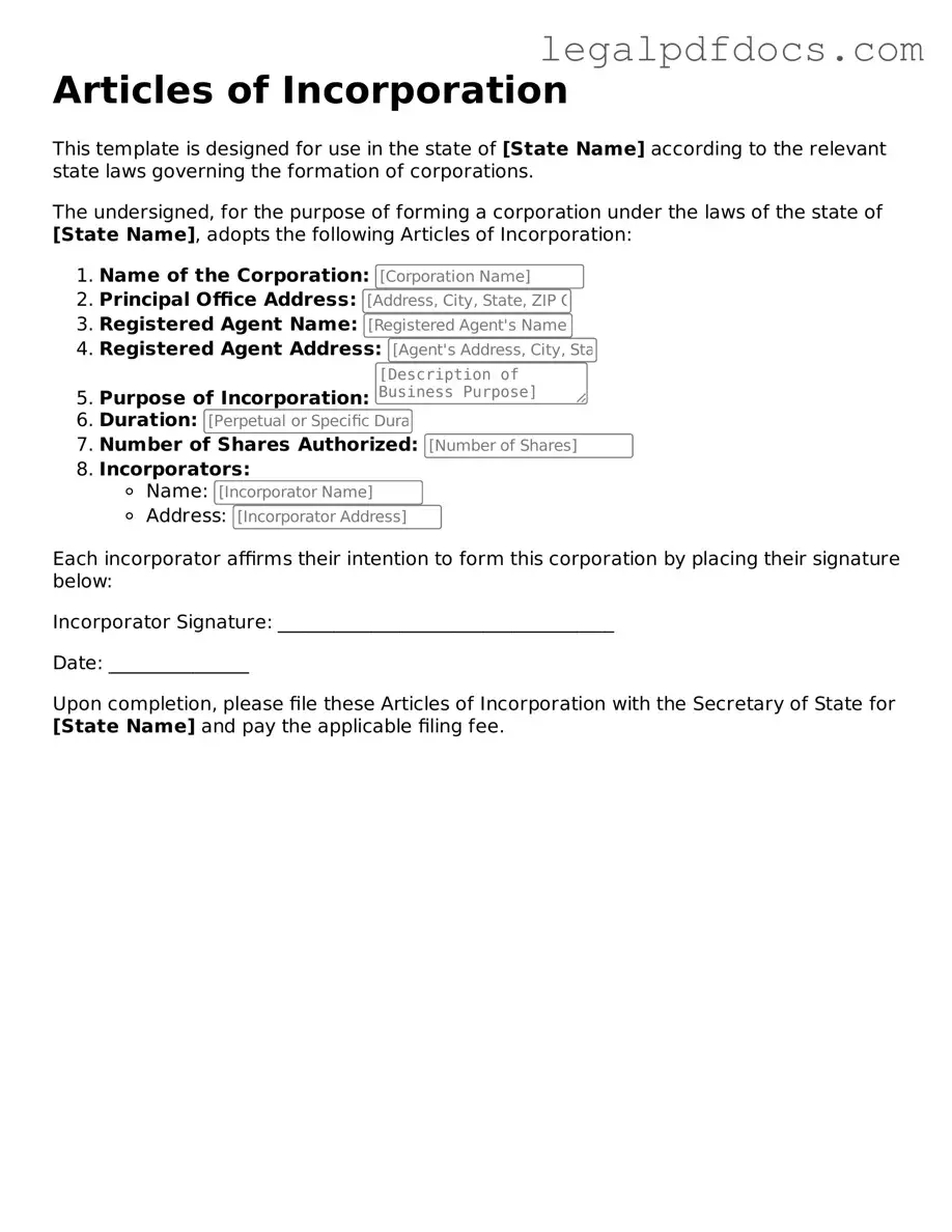 Articles of Incorporation Template