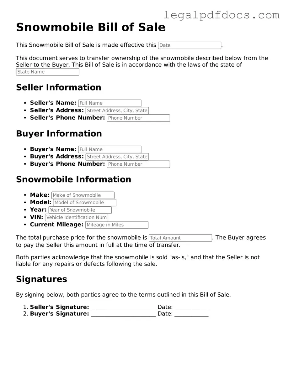 Snowmobile Bill of Sale Template
