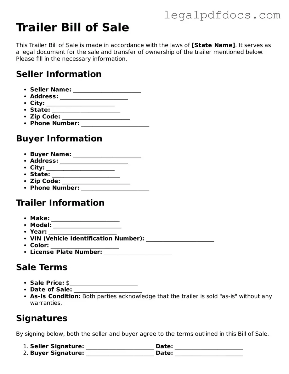 Trailer Bill of Sale Template