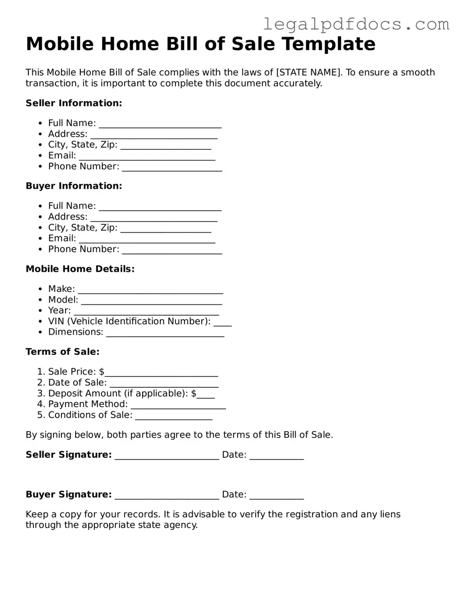 Mobile Home Bill of Sale Template