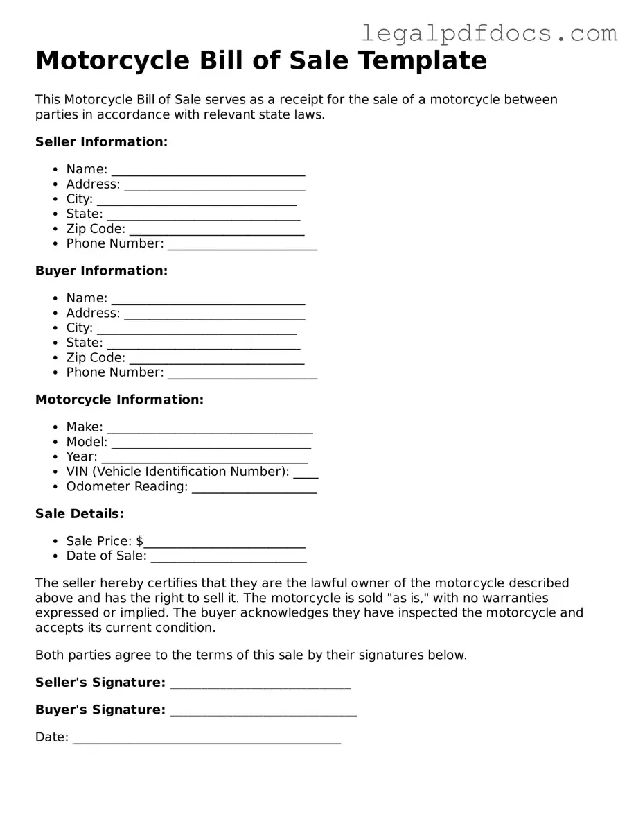 Motorcycle Bill of Sale Template