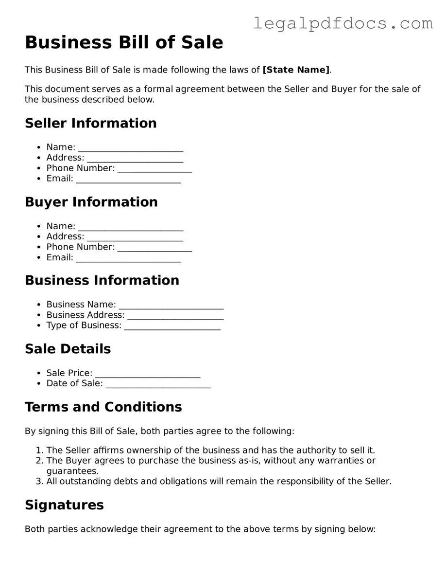 Business Bill of Sale Template