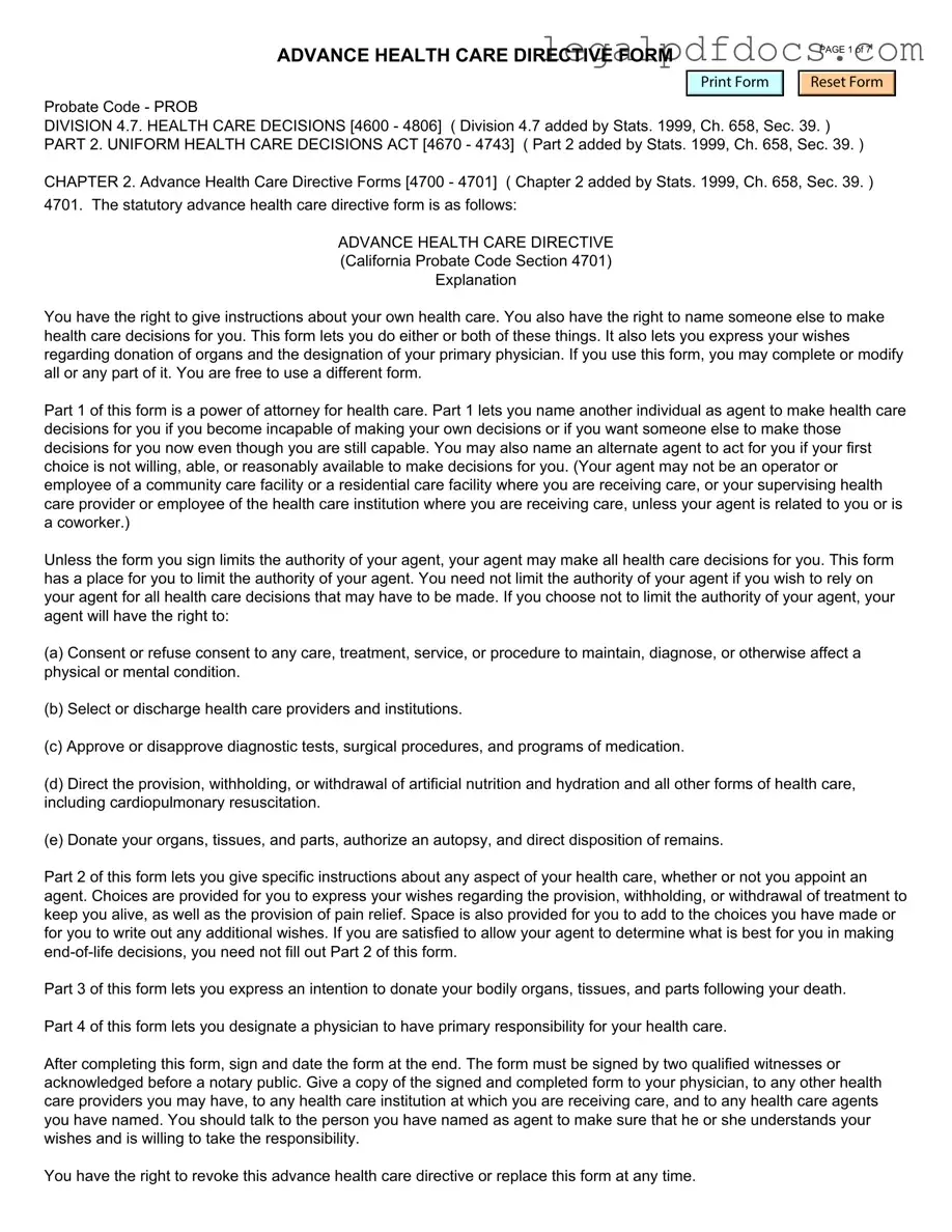 Fill Out a Valid California Advanced Health Care Directive Template