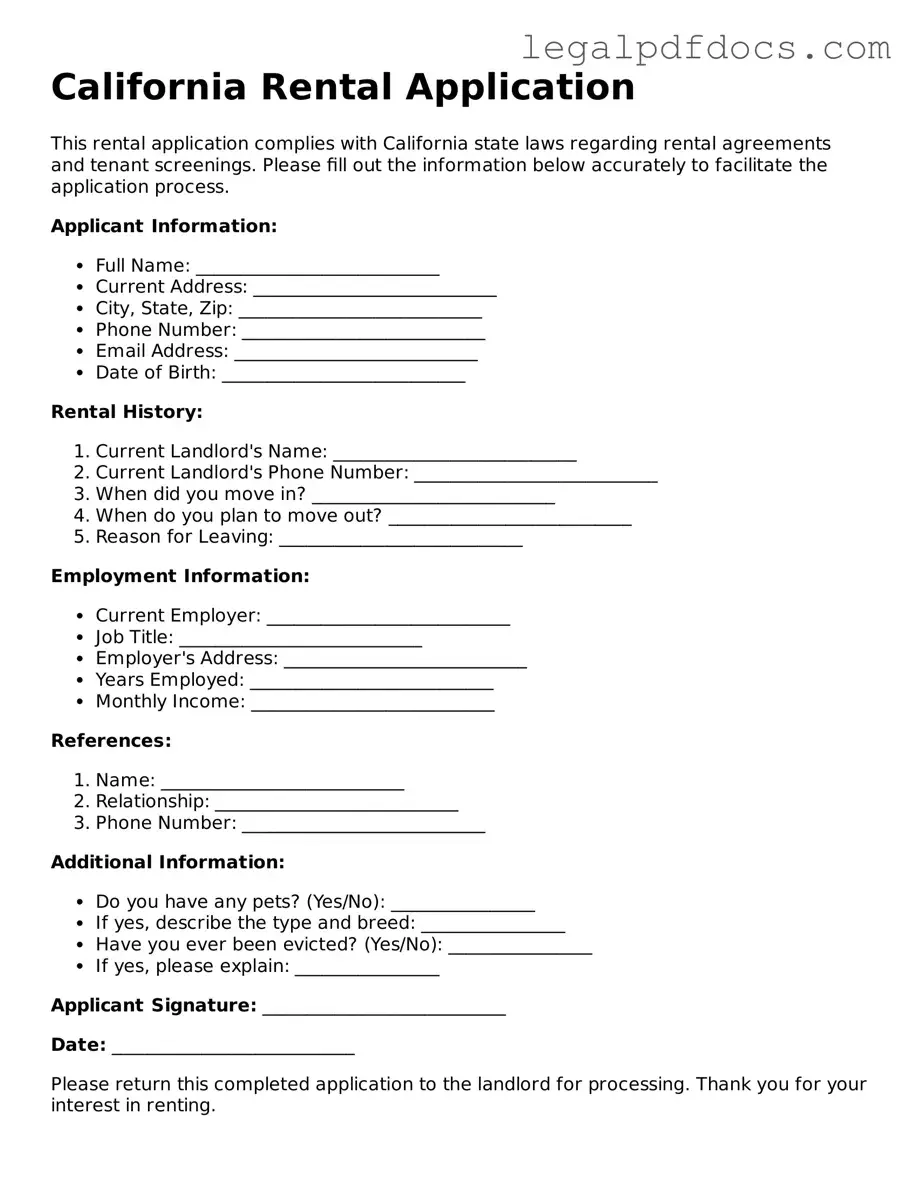 Official  Rental Application Form for California