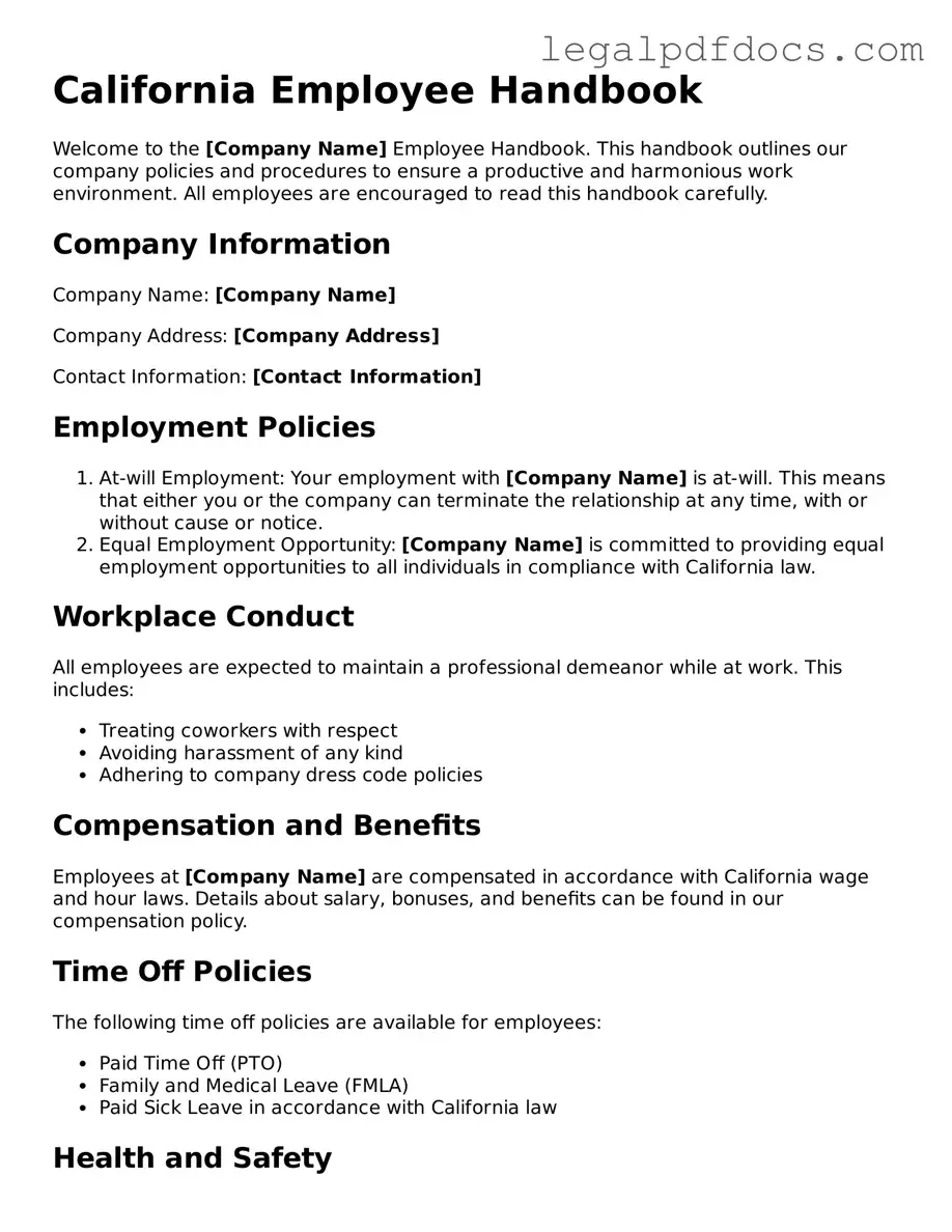 Official  Employee Handbook Form for California