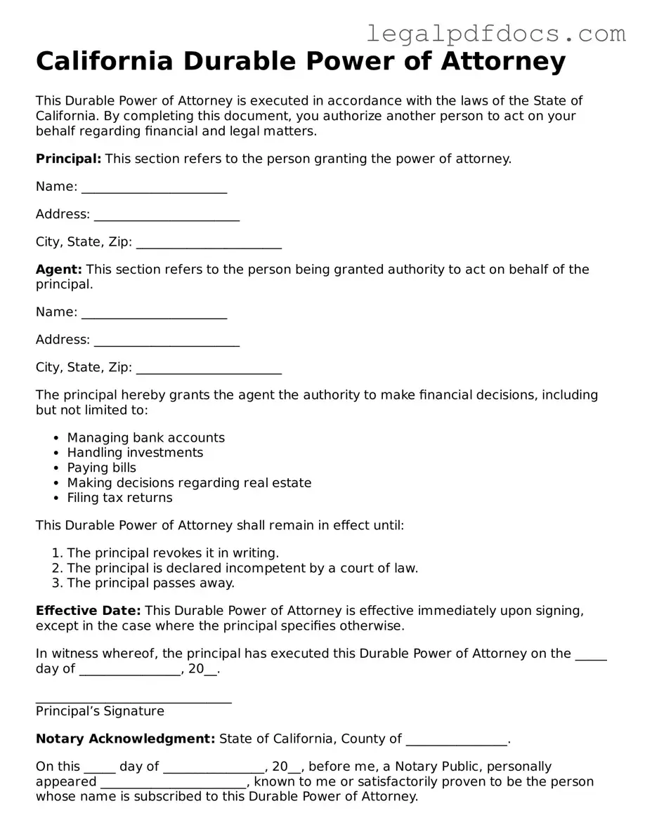 Official  Durable Power of Attorney Form for California