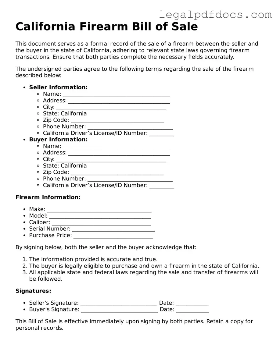Official  Firearm Bill of Sale Form for California