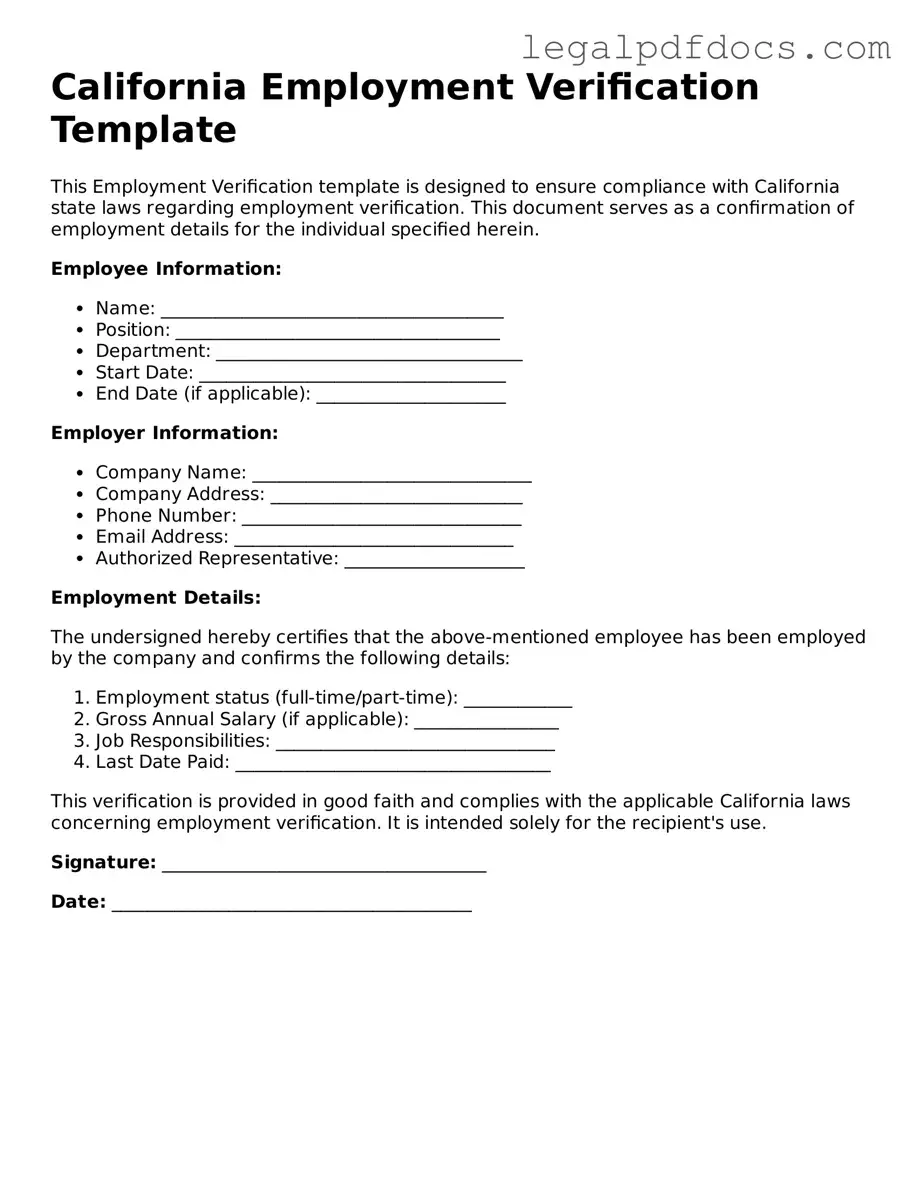 Official Employment Verification Form for California