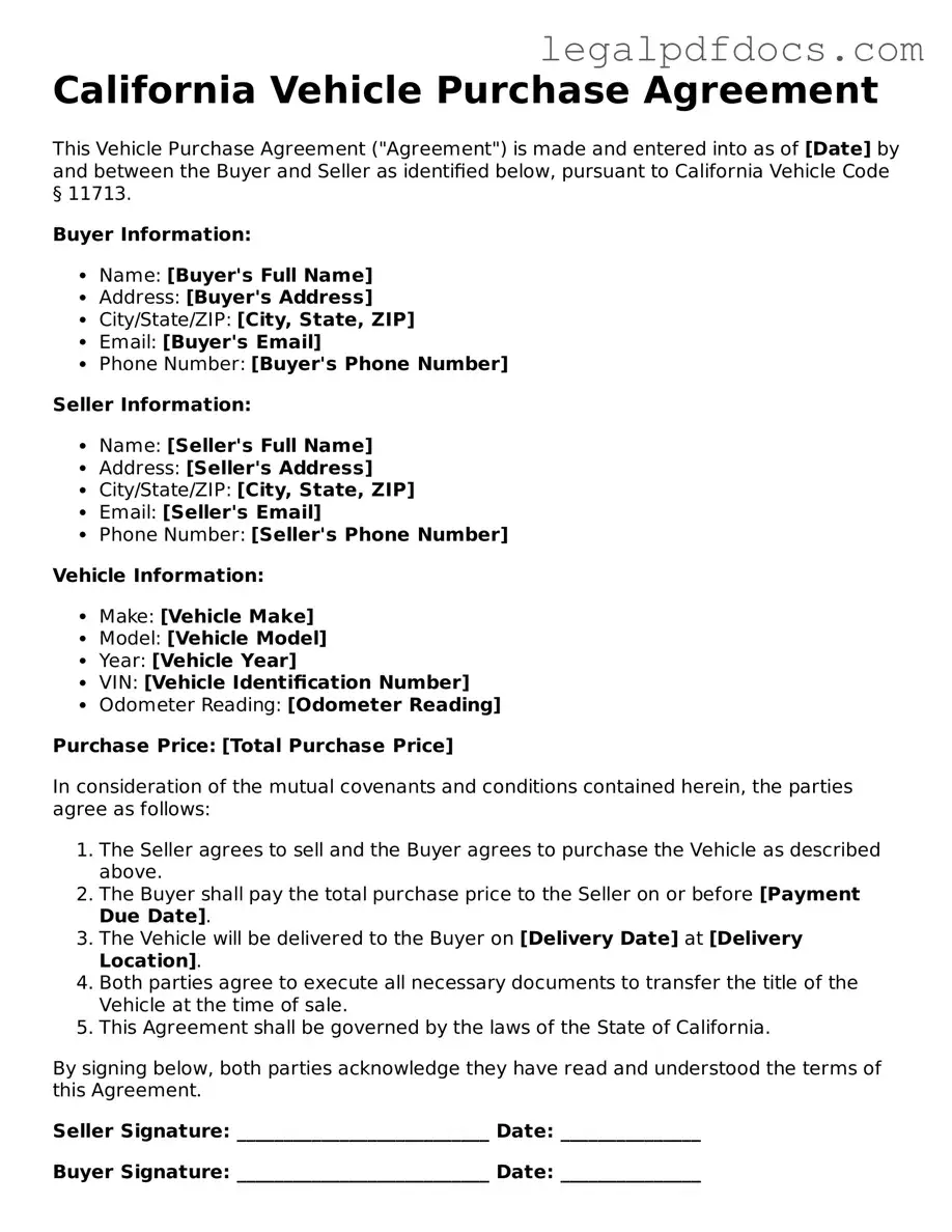 Official  Vehicle Purchase Agreement Form for California