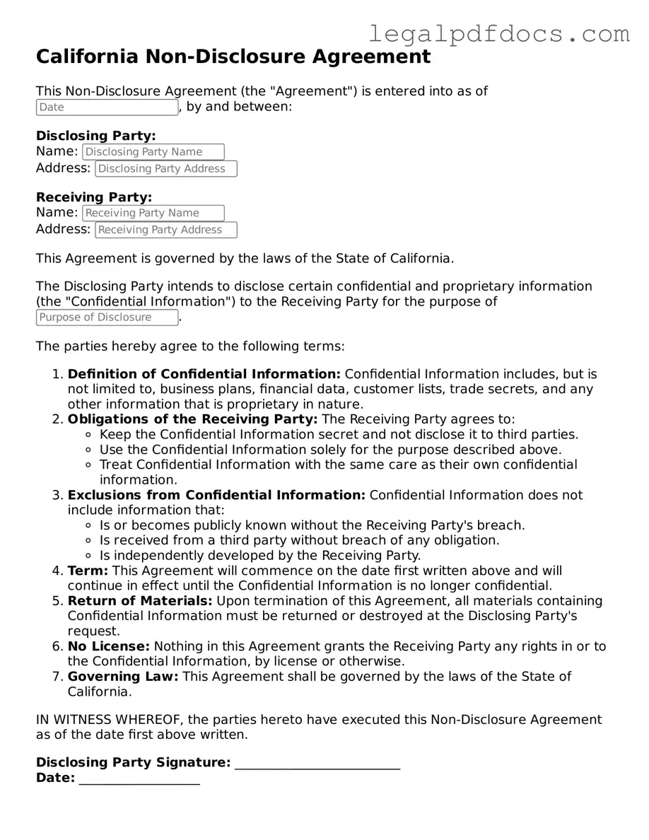 Official  Non-disclosure Agreement Form for California