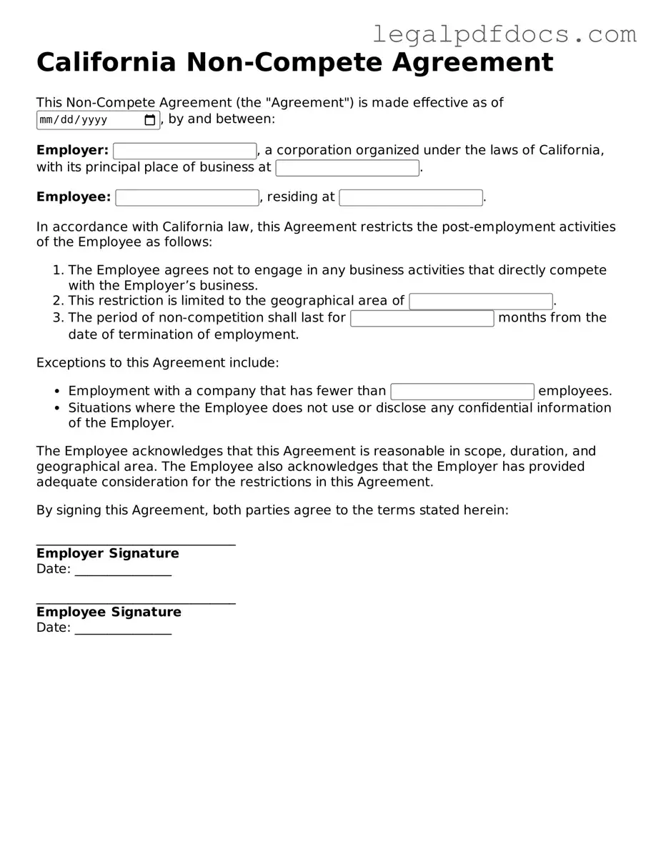 Official  Non-compete Agreement Form for California