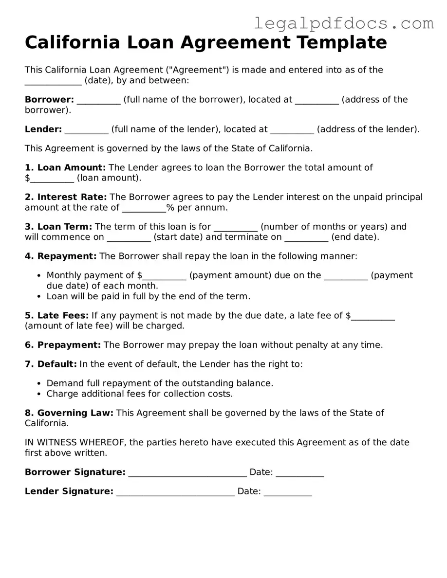 Official  Loan Agreement Form for California