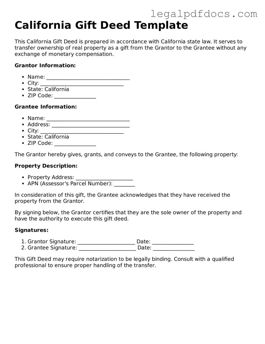 Official  Gift Deed Form for California