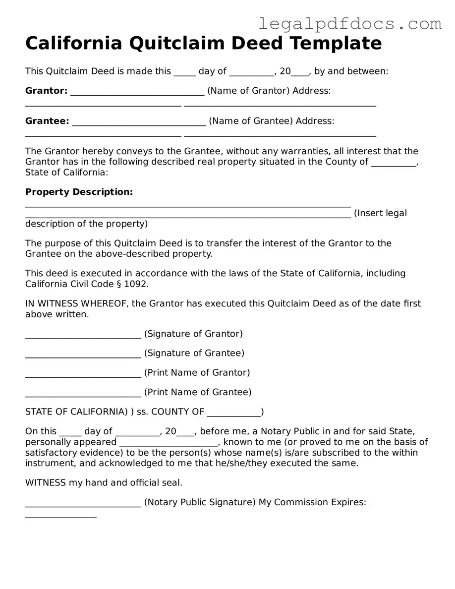 Official  Quitclaim Deed Form for California