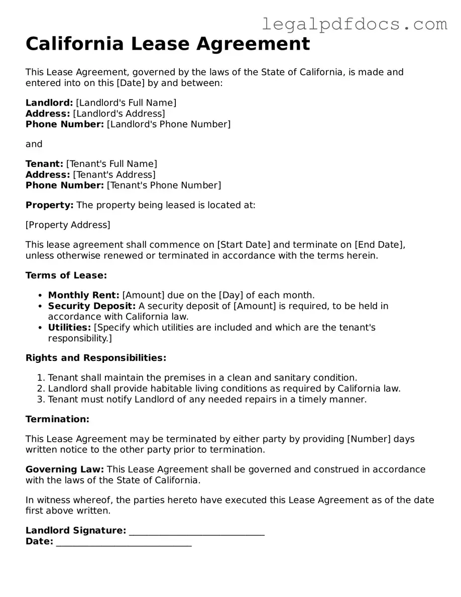 Official  Lease Agreement Form for California