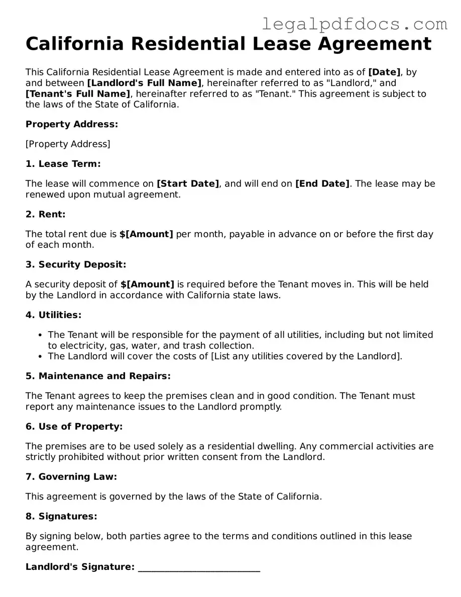 Official  Residential Lease Agreement Form for California
