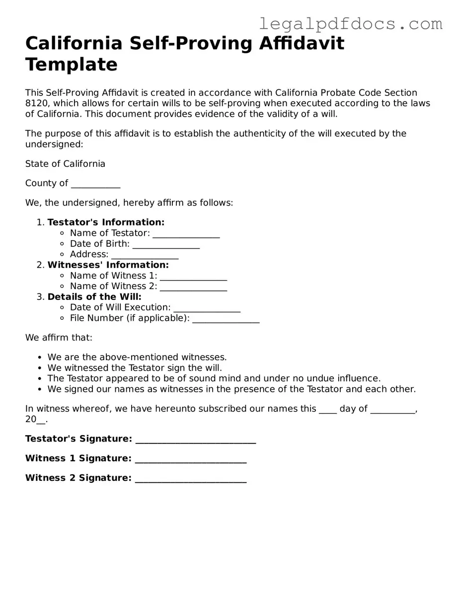 Official Self-Proving Affidavit Form for California