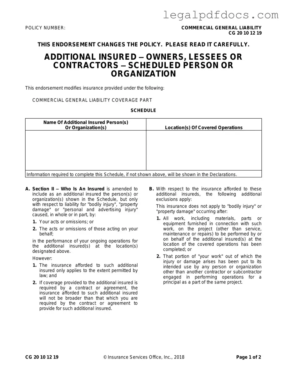 Fill Out a Valid Cg 20 10 07 04 Liability Endorsement Template