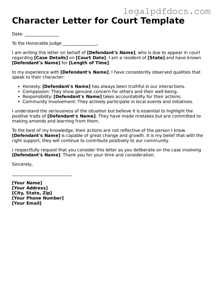 Character Letter for Court Template