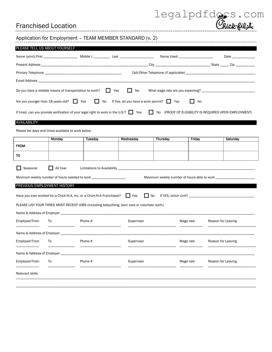 Fill Out a Valid Chick Fil A Job Application Template