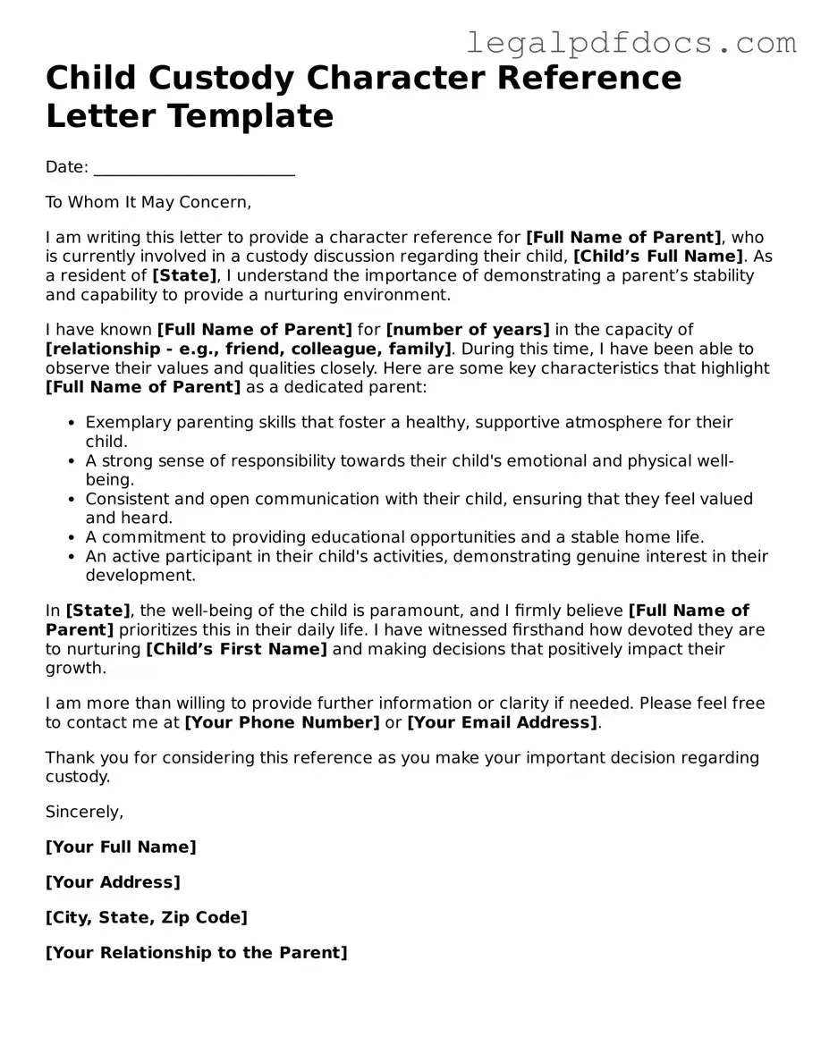 Character Reference Letter for Child Custody Template