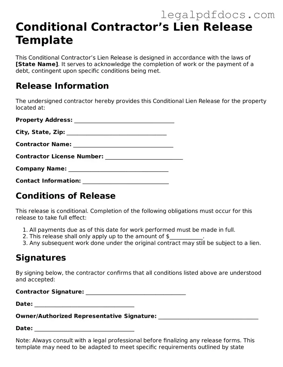 Conditional Contractor’s Lien Release Template