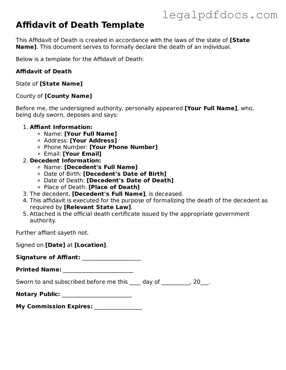 Affidavit of Death Template