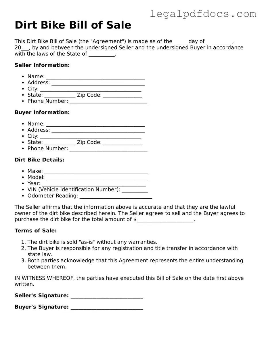 Dirt Bike Bill of Sale Template