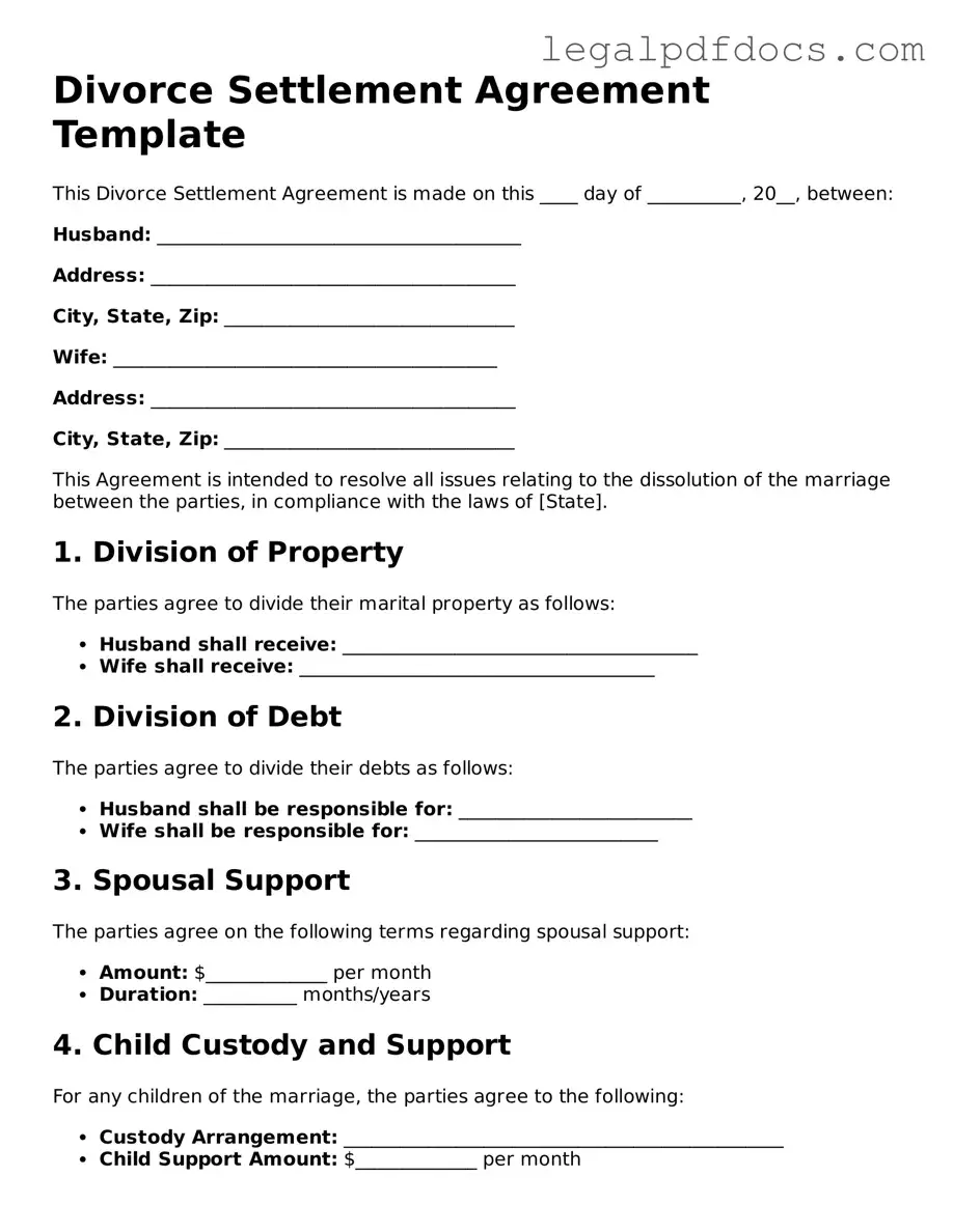Divorce Settlement Agreement Template