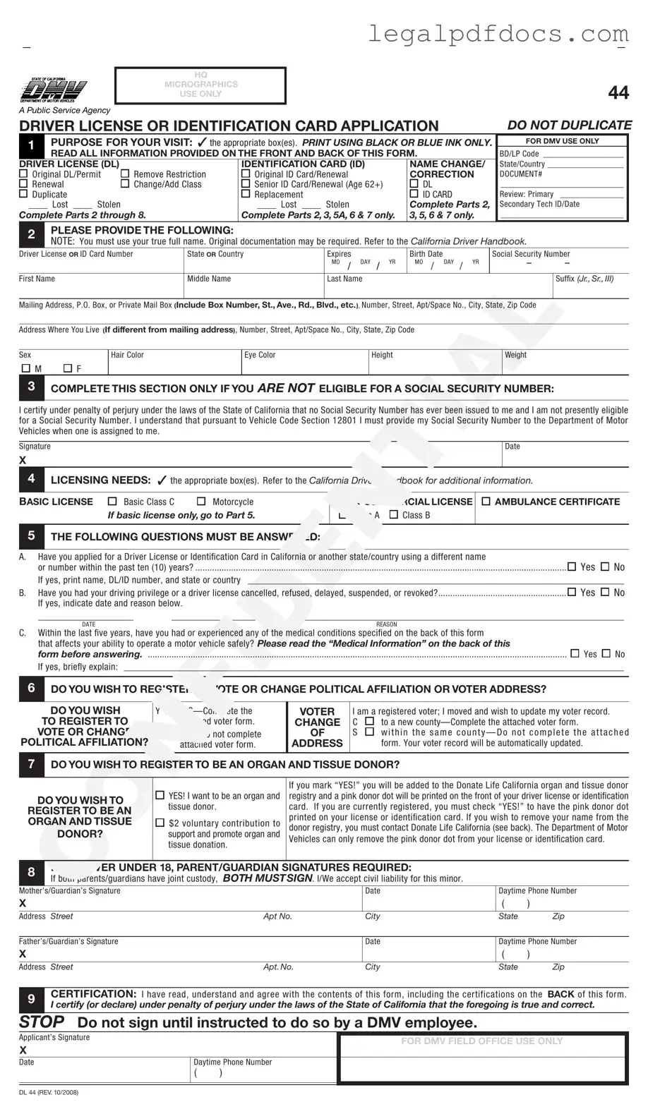 Fill Out a Valid Ca Dmv Dl 44 Template
