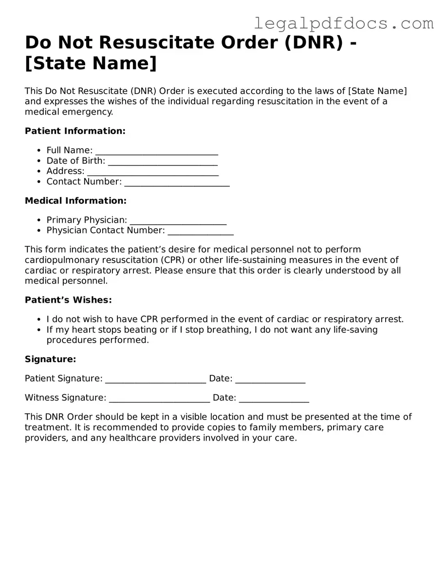 Do Not Resuscitate Order Template