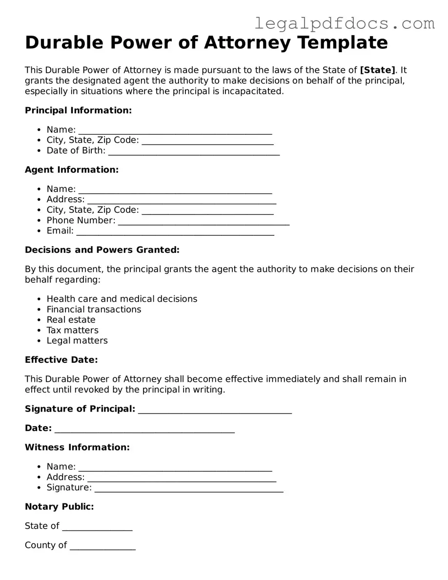 Durable Power of Attorney Template