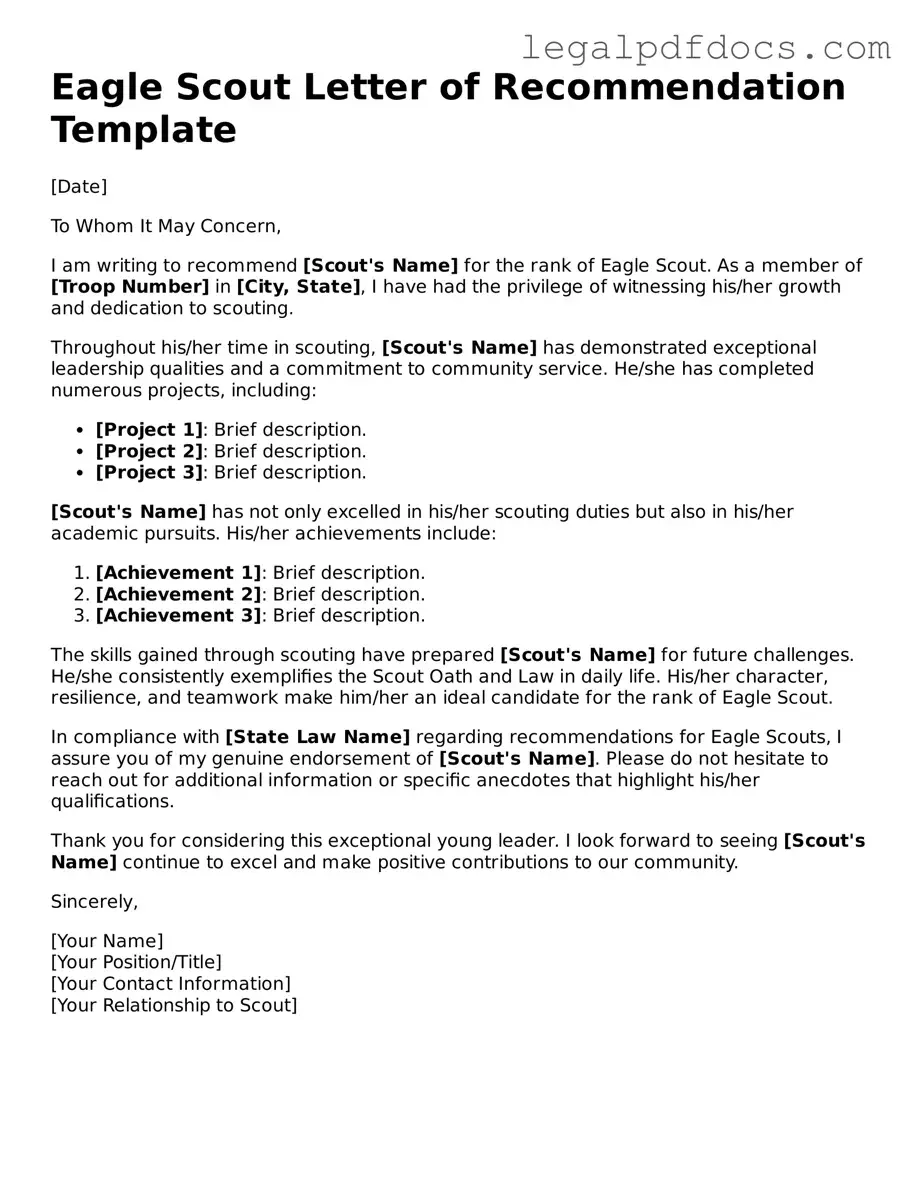 Eagle Scout Letter of Recommendation Template