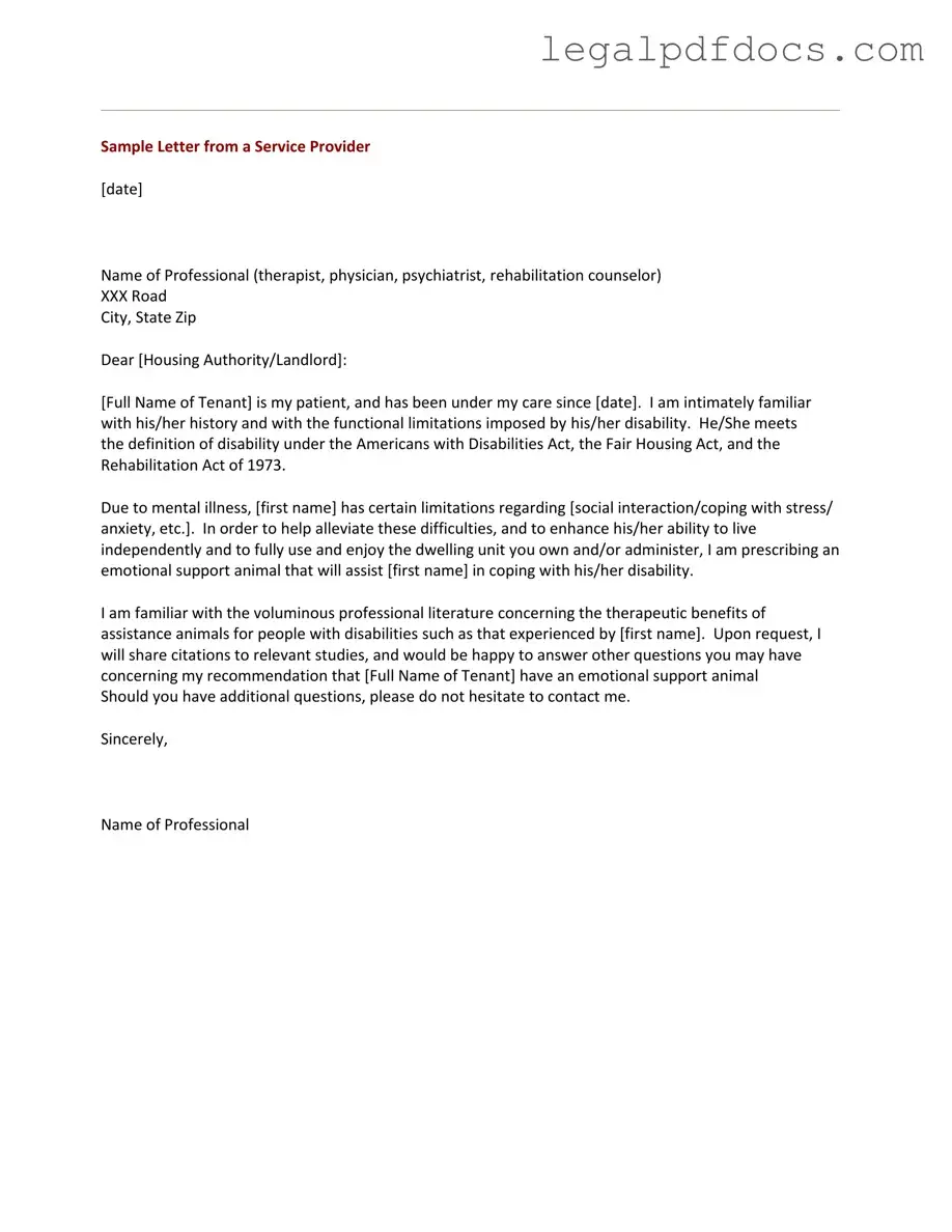 Fill Out a Valid Emotional Support Animal Letter Template