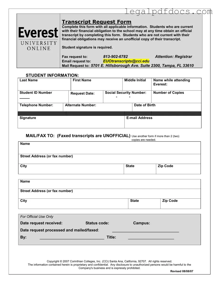 Fill Out a Valid Everest University Transcript Template