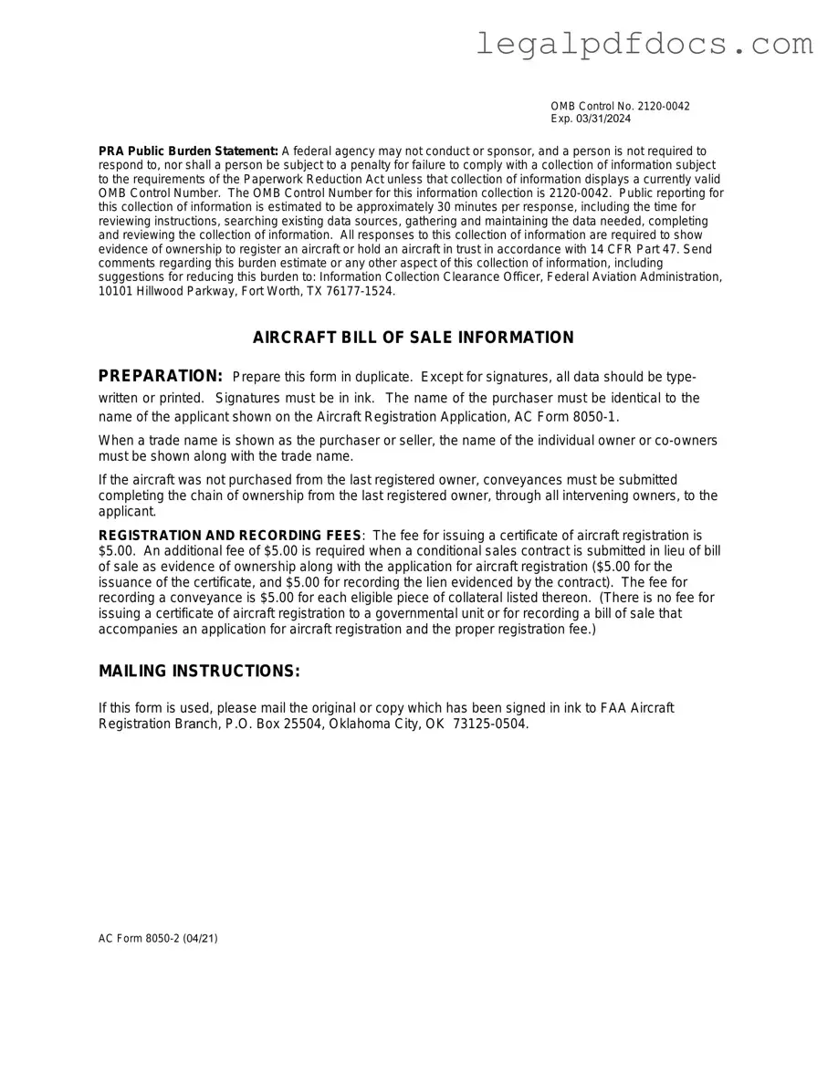 Fill Out a Valid Aircraft Bill of Sale AC 8050-2 Template