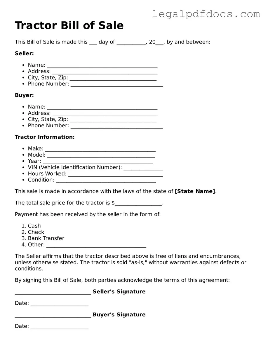 Tractor Bill of Sale Template