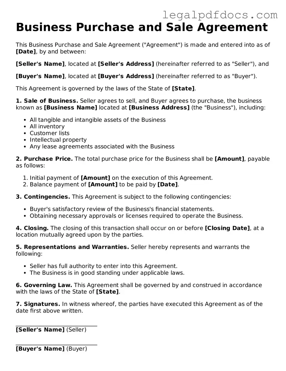 Business Purchase and Sale Agreement Template