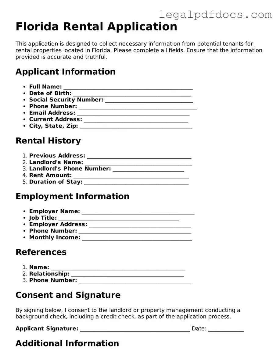 Official  Rental Application Form for Florida